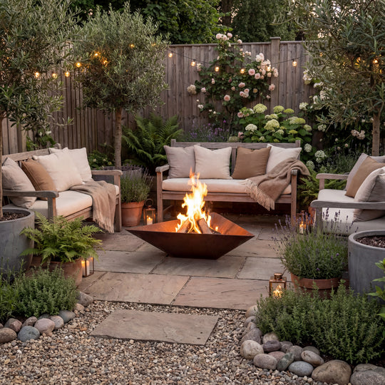 Feuerschale aus Cortenstahl - dreieckiges Modell