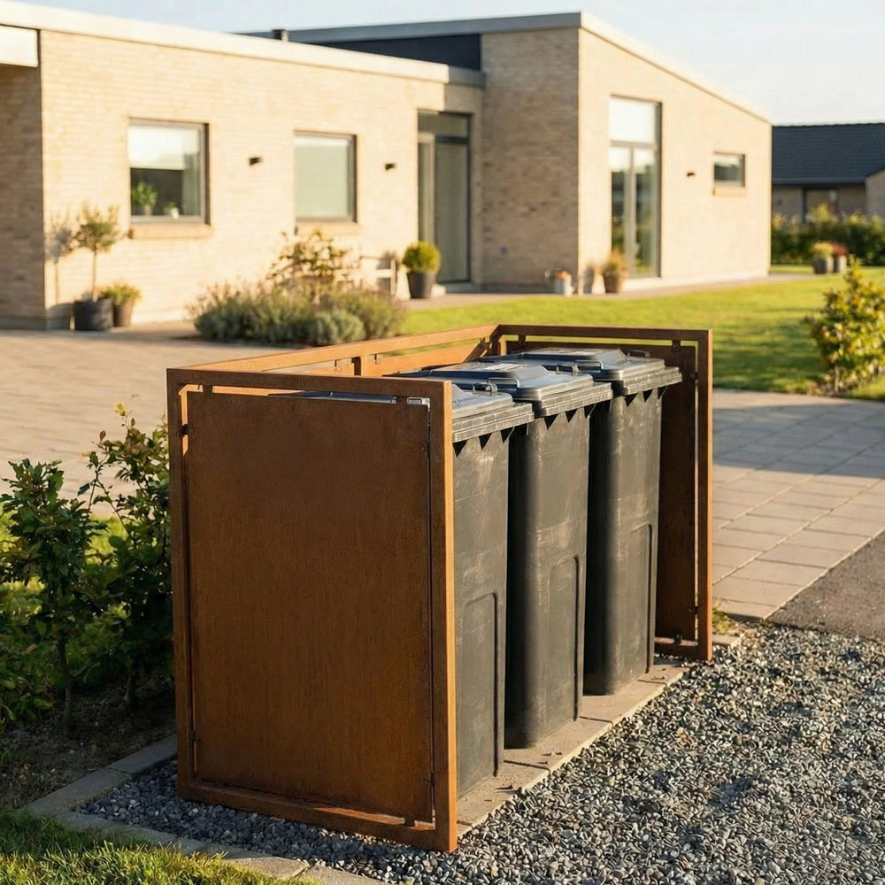 Mülltonnenverkleidung aus Cortenstahl - schwere Ausführung