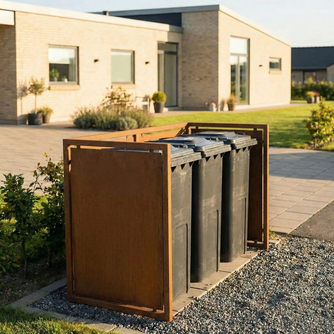 Mülltonnenverkleidung aus Cortenstahl - schwere Ausführung