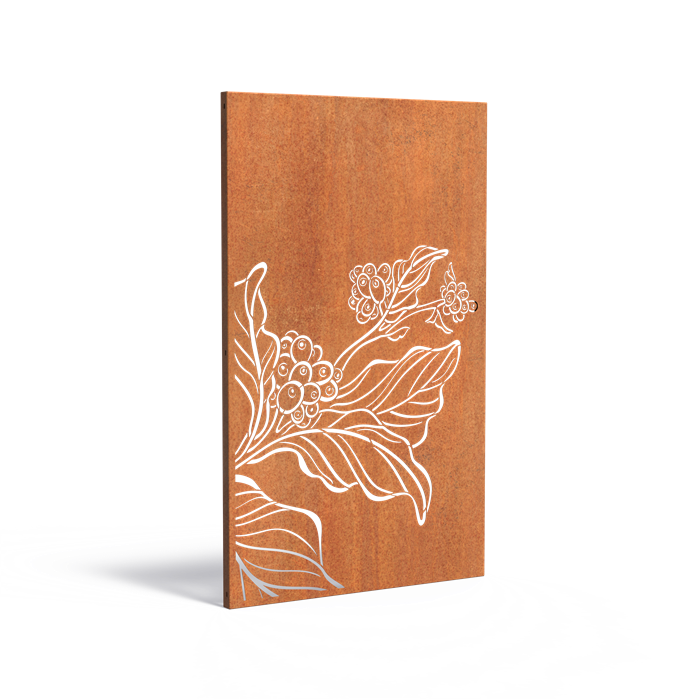 Cortenstahlzaun mit Ausschnitt: Blatt