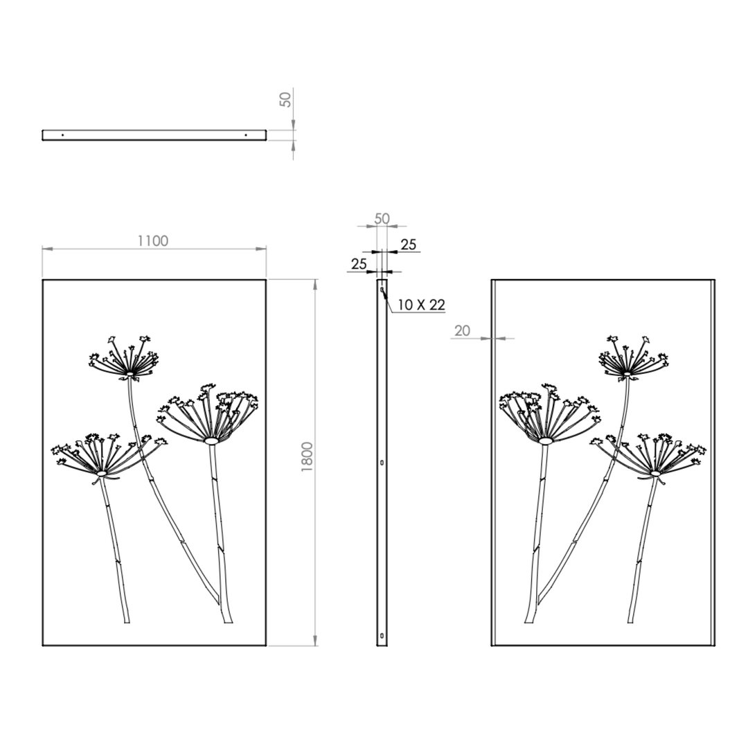 Cortenstahlzaun mit Ausschnitt: Wildblumen