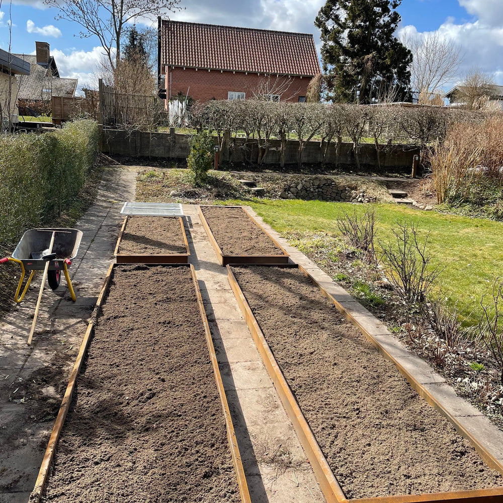 Beeteinfassung mit Schrägkante außen aus 3 mm Cortenstahl