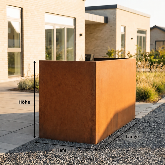 Maßgeschneiderte Bestellung: Mülltonnenverkleidung aus Cortenstahl